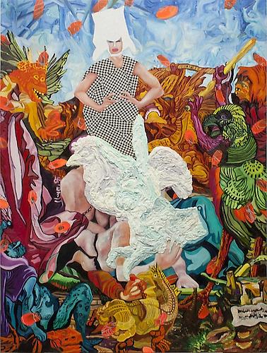 Madonna, 2011
72 x 96 inches
oil, acrylic, fabric, paper on canvas on board