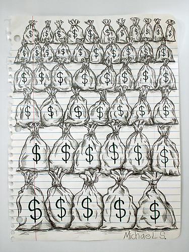 Money Bags
graphite, marker, prismacolor on paper
67 x 51 inches
2012