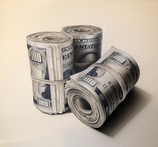 Margo Nahas
Rolls of Hundred Dollar Bills, 1988
Airbrush and multimedia on board; Editorial illustration
15.5 x 17.25 inches