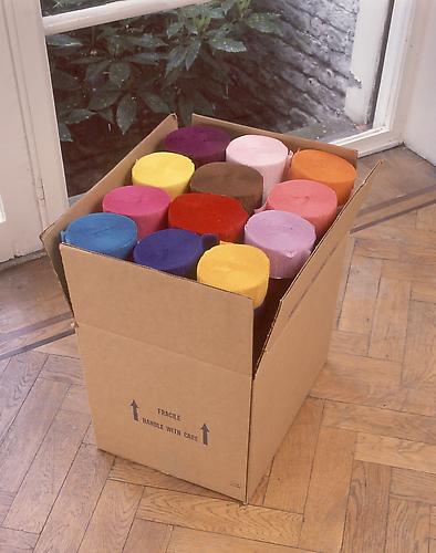 Polly Apfelbaum
The Color of My Fate, 1990
crepe paper streamers and cardboard
20 x 17 x 14 inches