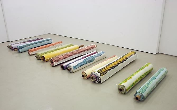 Polly Apfelbaum
Bones, 2000
synthetic velvet, fabric dye, cardboard
dimensions variable