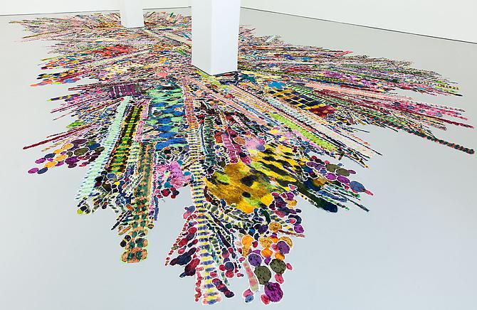 Polly Apfelbaum, "Flatterland Funkytown." Installation view. Photo courtesy the artist and D'Amelio Gallery.