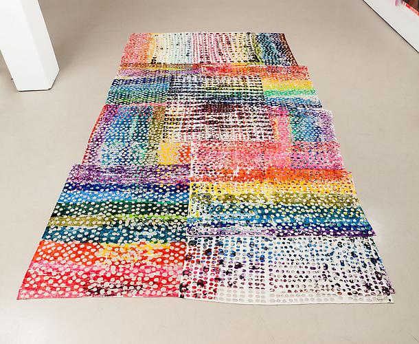 Polly Apfelbaum
L'A - ZP, 1994-2011
12 sections: synthetic velvet and dye
99 x 172 inches