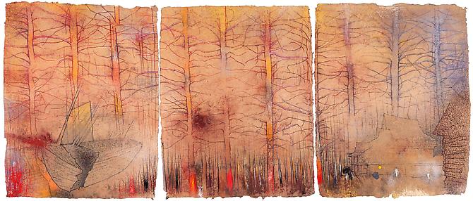 Abandoned Forest (Broken Boat), 2012 
Triptych, pastel on handmade paper
Overall: 34 5/8 x 82 5/8 in./ 88 x 210 cm, Signed by the artist
 Price upon request 