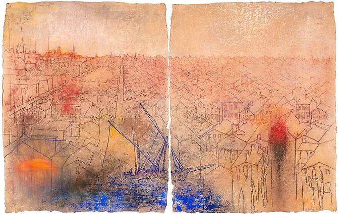  Landing, Chicago, 2011 
Diptych, pastel on handmade paper
Overall: 55 1/8 x 35 in., Signed by the artist
 Price upon request 