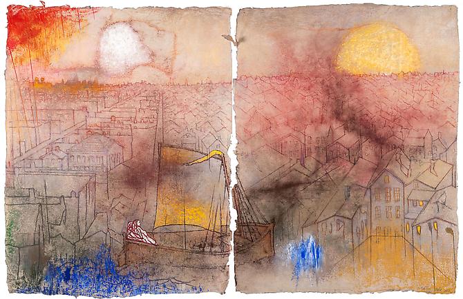  Yellow Sail, Chicago, 2011 
Diptych, pastel on handmade paper
Overall: 35 ½ x 55 1/8 in., Signed by the artist
 Price upon request 