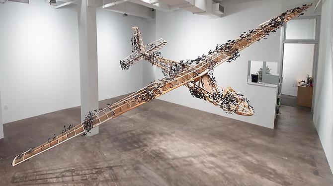 Paul Villinski, Passage, 2011
Salvaged wood, found aluminum cans, wire, soot, steel
3’-2” x 15’-4” x 33’