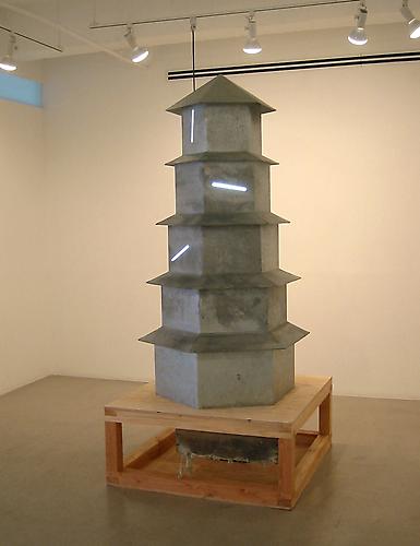 Pagoda, 2005
galvanized steel, neon, wood and fabric
96 x 48 x 48 inches