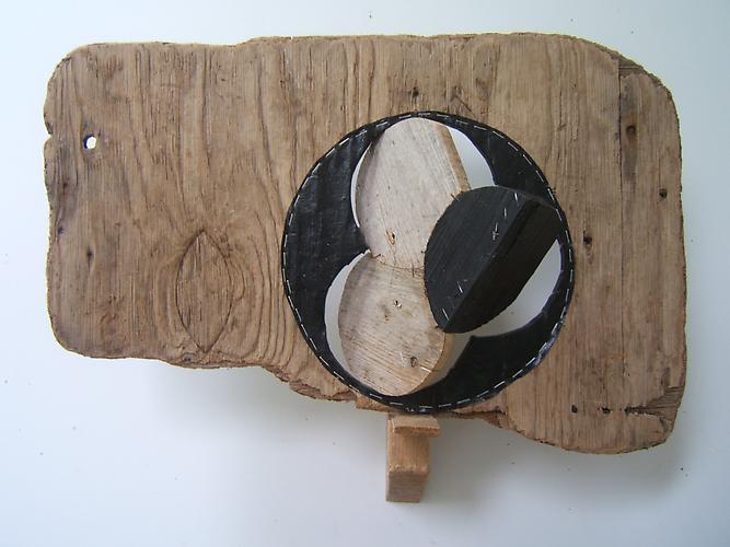 Paul Bowen, 2012
 Trefoil , wood, fabric and asphaltum
18" x 22" x 10"