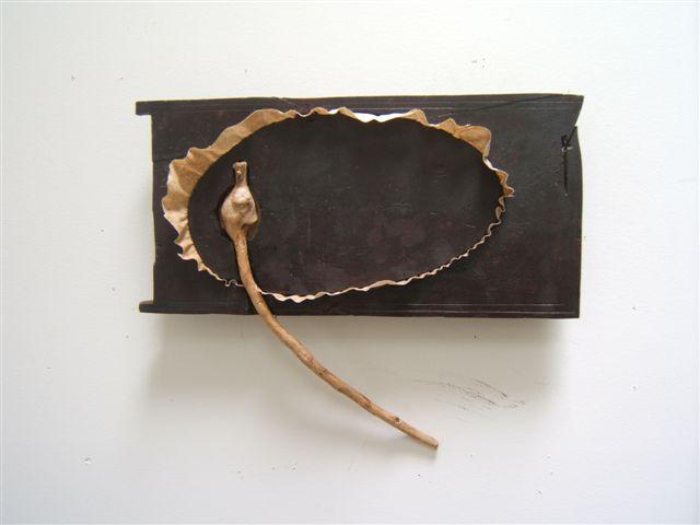 Paul Bowen, 2012
 Worm's Ruff , wood and fabric
10" x 12" x 2"