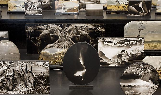 Roland Flexner
Cuts, 2008 (detail)
sumi ink on paper mounted on wood, viewing stones
dimension variable with installation