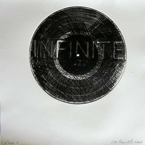 Lee Ranaldo
Infinite, 2008 
Drypoint on vinyl record
Edition of 8; 14.5 x 14.5 inches