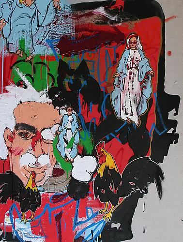 Lance Rautzhan
 Yer Mom , 2012
Acrylic enamel, ink and paint marker on canvas
40 x 30 inches