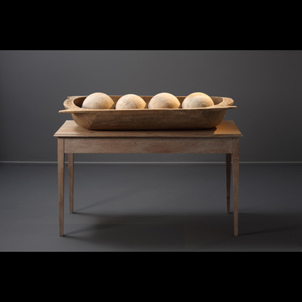 John Udvardy
 Sarcophagus , 2008-2010
Limestone spheres and painted wood, 45 x 54 x 20 inches
Listing #1
