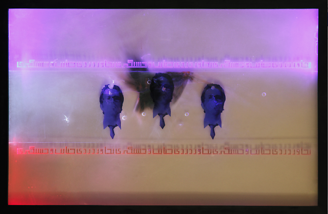 Untitled (2012)  -  Enquire 
From the  Blue Screen  Series
Light & Dynamite on Plexiglas
190 x 130 cm