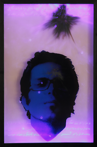 Untitled (2012)  -  Enquire 
From the  Blue Screen  Series
Light & Dynamite on Plexiglas
190 x 130 cm