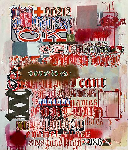 She's OK, 2007-2010
oil, spray paint and alkyd resin on paper on panel
44 x 36 inches