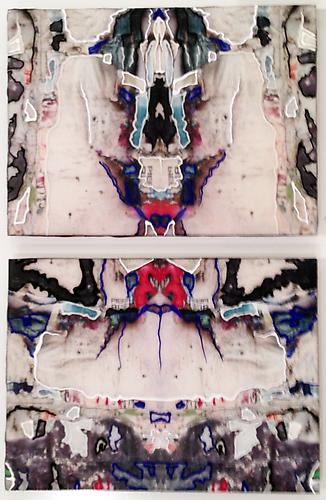 Shred Mandala Diptych I, 2013
C-print, resin, acrylic on panel
11 1/2 x 8 inches