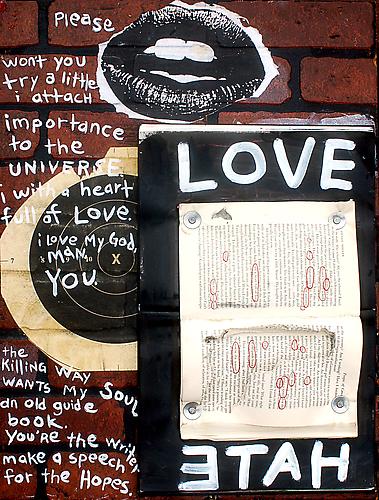 TMNK
Speech for the hopes
18" x 24"
mixed media assemblage on brick panel
2012