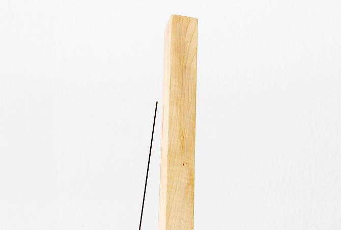  Stability Study (table) , 2012, detail, wood, rock, wire, magnet, 108 x 12 x 12 inches