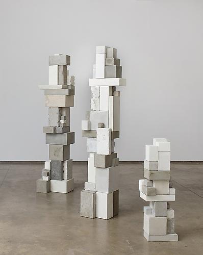  Surrogate (JS, KRL, ARL) , 2012, installation view, cement, clock movements, mica