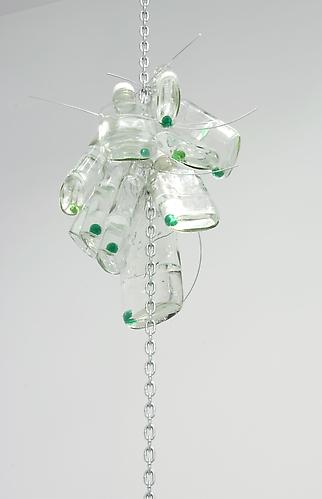 Tony Feher
Untitled, 2011
glass bottles with plastic screw caps, green glass marbles, vodka, galvanized steel wire, chain
bottle cluster: 11 1/2 x 16 x 11 1/2 inches