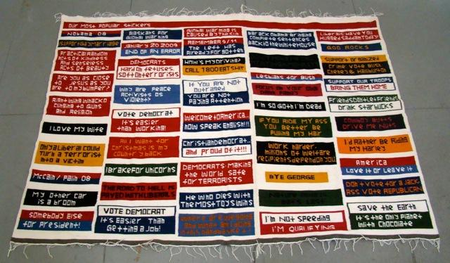 Philosophy Rug #2, 2009
Hand-woven Ecuadorian wool
72 x 110 in
182.9 x 279.4 cm