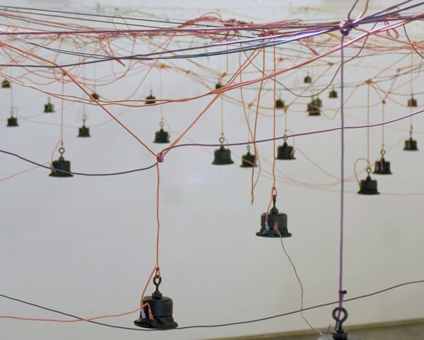  Terrain , 2007-8, detail, Josée Bienvenu Gallery, speakers, wire, electronics, computer software, 12-channel recorded and composed sound track, coverage dimensions variable between 900 and 1500 square feet