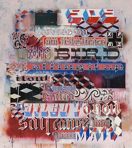The Finger, 2007-2010
oil, spray paint and alkyd resin on paper on panel
44 x 40 inches