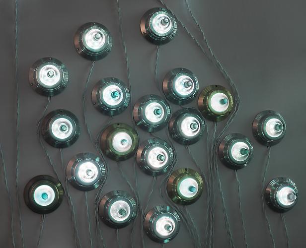 Aurora, 2012
4 x 4 x 4 inches each
Aluminum, LEDs, cast glass baby bottle nipples
Installation Dimensions Variable