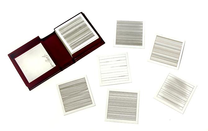 Time Suspended #3; Fifty Quiet Moments, 2010
Mixed metalpoint on white Plike paper
drawings 3.5 x 3.5 inches, box 4.25 x 4.25 x 2 inches