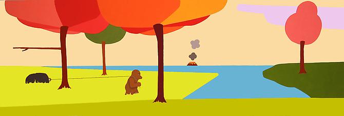 Uproot, 2007, Paper on panel, gouache, pencil, 22 x 66 inches