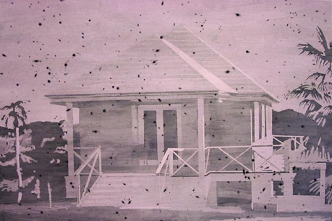 Volcano Village - Pink 2011 
Liquid Graphite, Acrylic and Charcoal on Paper
20x30 inches