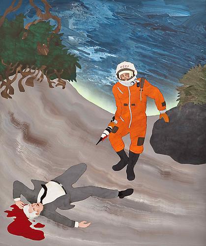 Yuri Gagarin Confronts Wernher Von Braun, 2011
acrylic and enamel on panel
35 x 42 inches