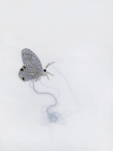 White Butterfly, 2012
Glass beads, thread, vellum
27" x 21"