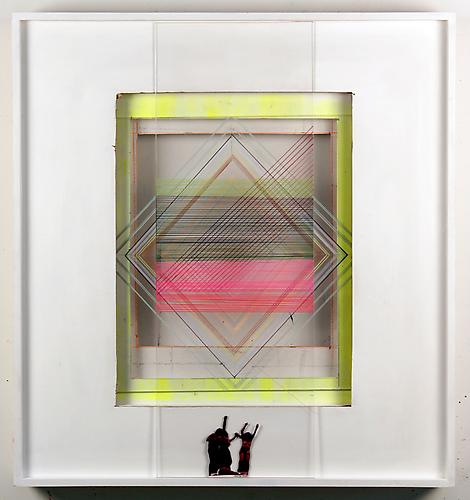  YEAH! , 2011, transfers, vintage collage in custom shadow box, 30 x 28 x 2.5 inches