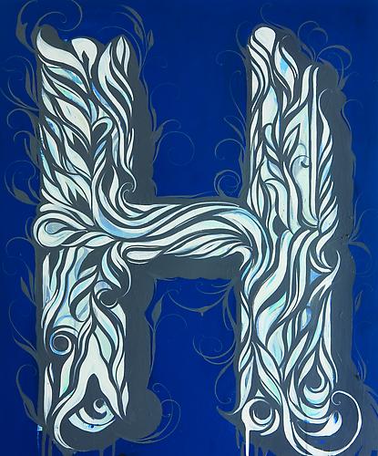 H, 2010
Spray paint, acrylic and house paint on panel
36 x 30 inches