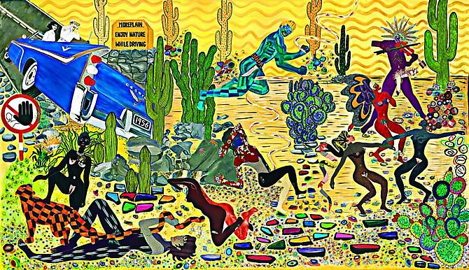Holidays in an American Desert, 2007
acrylic and vintage silks on canvas
112 x 196 inches