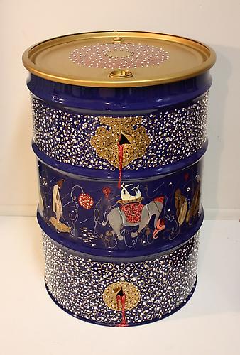 Shiva Ahmadi
Oil barrel # 19, 2011
 oil and swarovski crystals on steel
34.5 x 23.5 x 23.5 in / 88 x 60 x 60 cm
