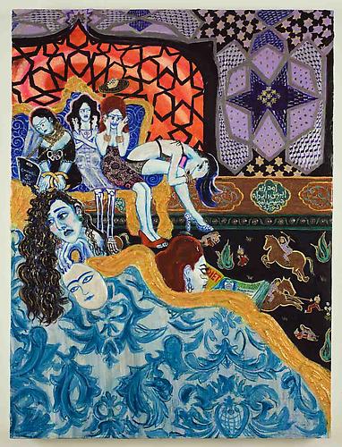 Trying to Pluck Her Eyebrows, She Blinded Herself 2009
Acrylic and glitter on gessoed panel
24 x 32 in / 61 x 81 cm