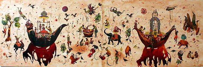 Bull Nuke 2011
Mixed media on aqua board
40 x 120 in / 102 x 305 cm