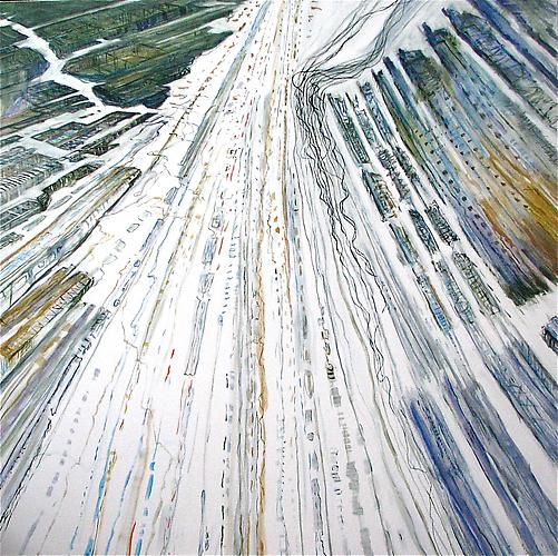 Judith Belzer, Through Lines #27 (2011)
Oil on canvas 
64h x 64w in (162.56h x 162.56w cm)