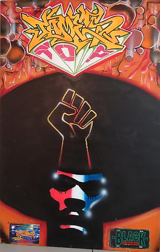 JAMESTOP, Jamestop/Through the Fire, 2007.
Mixed media, spray paint, paint markers, air brush, and paper, 36 x 24 inches.