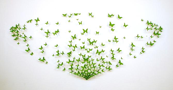 Paul Villinski, Arcus  (2012)
Aluminum (found Cans), Stainless Steel Wire, Flashe
60h x 142w x 9d in (152.4h x 360.68w x 22.86d cm)