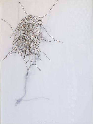 Spider Web, 2009
Glass beads and thread on vellum
21 x 27 inches