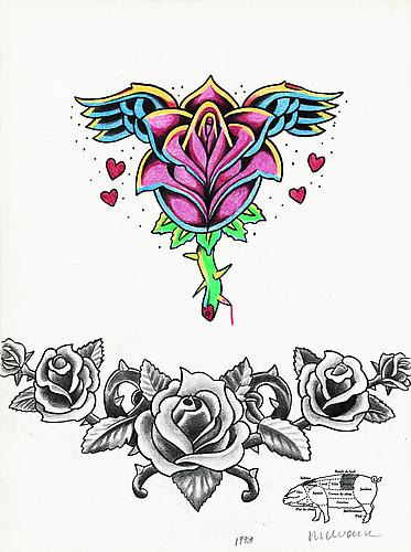 Wim Delvoye
Tattoo Drawing (507), 1998
Pencil and colored pencil on paper
14.2 x 10.6 inches