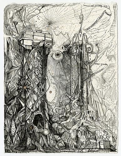 Max Razdow
 Binary 2 , 2010
Pen, ink, xerox transfer on paper
7 x 9 inches