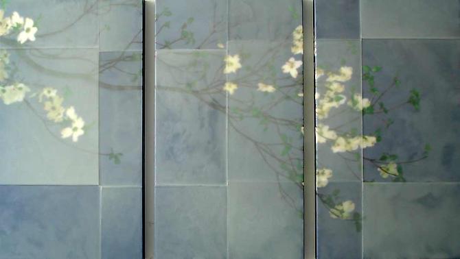 Blue Dogwood Spring
36" x 60" triptych
encaustic on archival print mounted on wood
2011