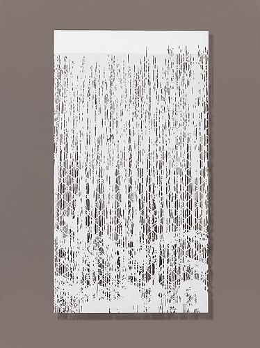 Falling Water I, 2010
Cut paper, Chinese xuan (rice) paper on silk
 27 x 50 inches