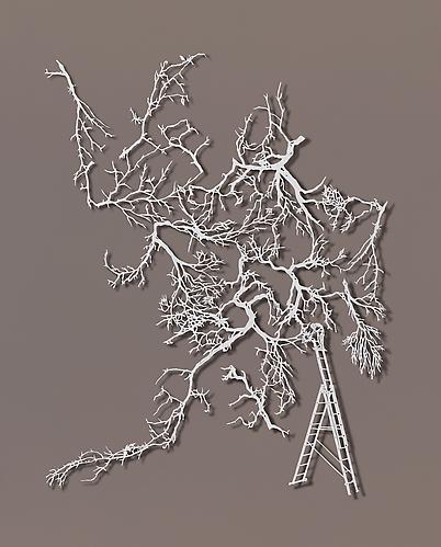 Welding Branches, 2012
Cut paper, Chinese xuan (rice) paper on silk
13 x 17.5 inches